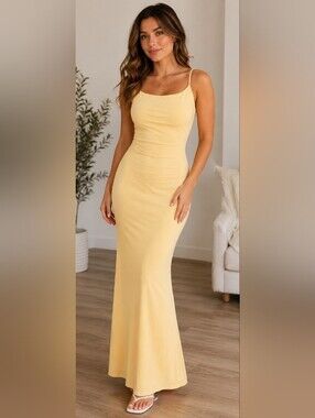 h and m yellow maxi dress Women's Yellow Draped Boat-Neck Dress